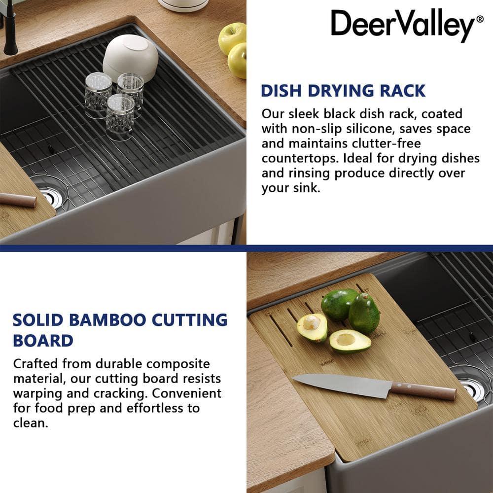 33" L X 20" W White Fireclay Double Bowl Workstation Farmhouse Kitchen Sink with Cutting Board And Dish-Drying Rack