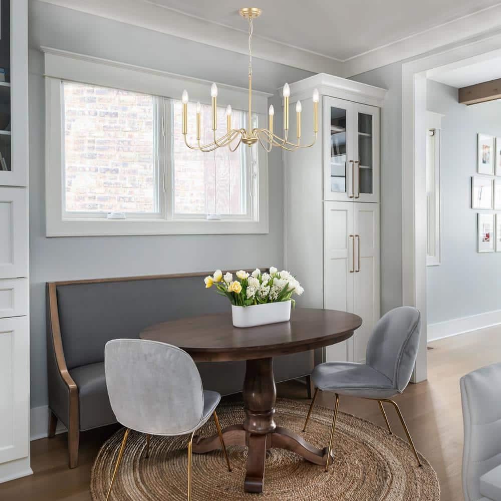 Generies Antique Gold Farmhouse Chandelier, 8 Light Rustic Lighting Fixture Modern Industrial Candle Ceiling Light for Dining Room, Bedroom, Foyer, Living Room, Kitchen Island, Entryway