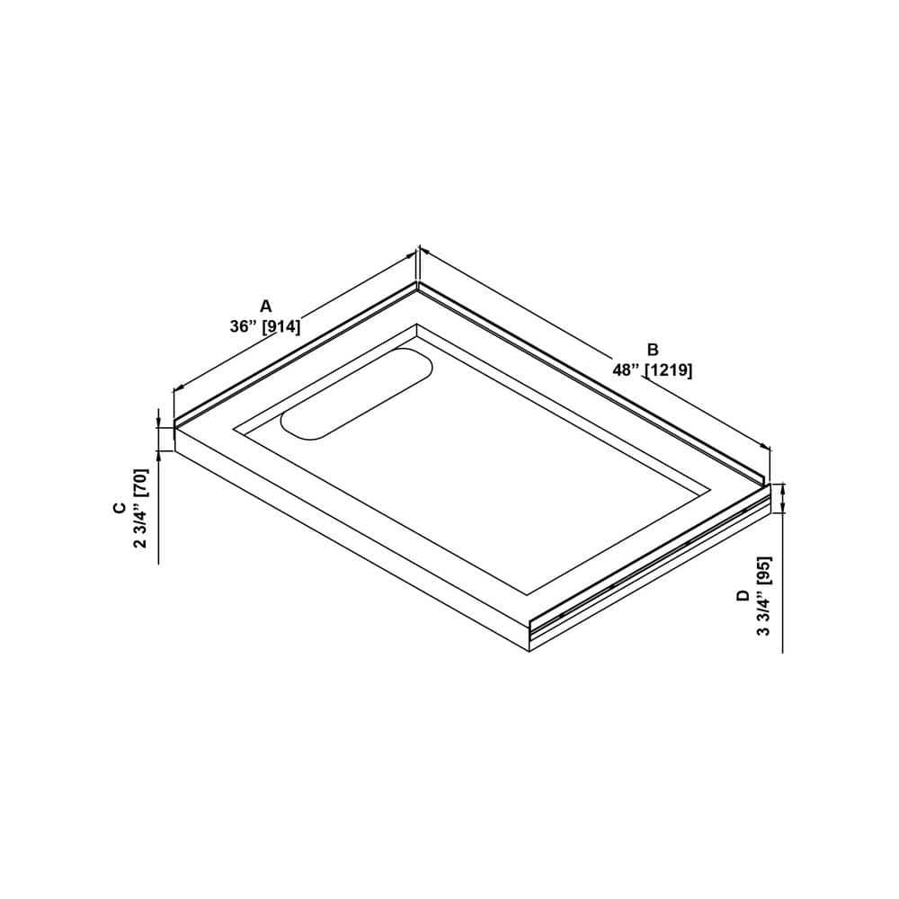 OVE Decors 60" x 34" Rectangle Shower Base Pan, White Acrylic, Hidden Side Drain, Reversible Design