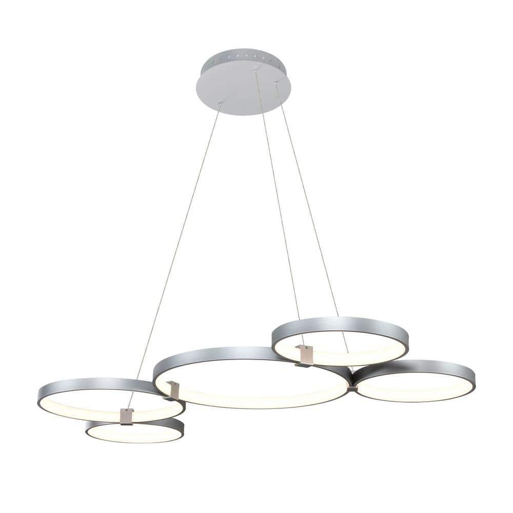 Capella 5-Light Geometric Ring Pendant 50" Integrated LED ETL Certified Adjustable Chandelier