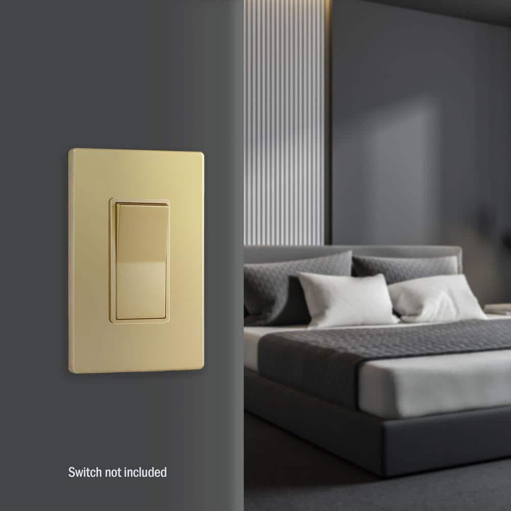 ENERLITES Elite Series Screwless Decorator Wall Plate, Child Safe Outlet Cover, Gloss Finish, Standard Size 1-Gang, Unbreakable Polycarbonate Thermoplastic, Gold