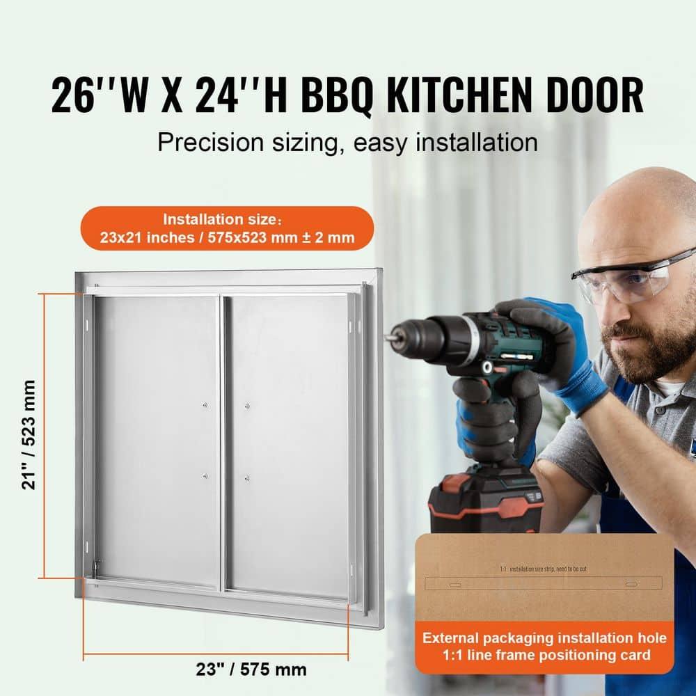 Outdoor Kitchen Doors - 24W x 24H Inch, Double BBQ Access Doors, 304 Stainless Steel for Outdoor Kitchen Cabinet Grill Station or BBQ Island