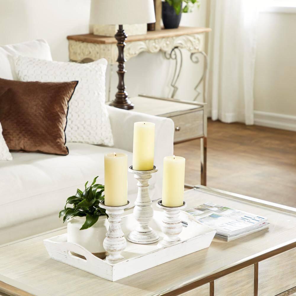 Set of 3 Rustic Pillar Candle Holder White - Olivia & May: Elegant Mango Wood, Sturdy Base, Indoor Use