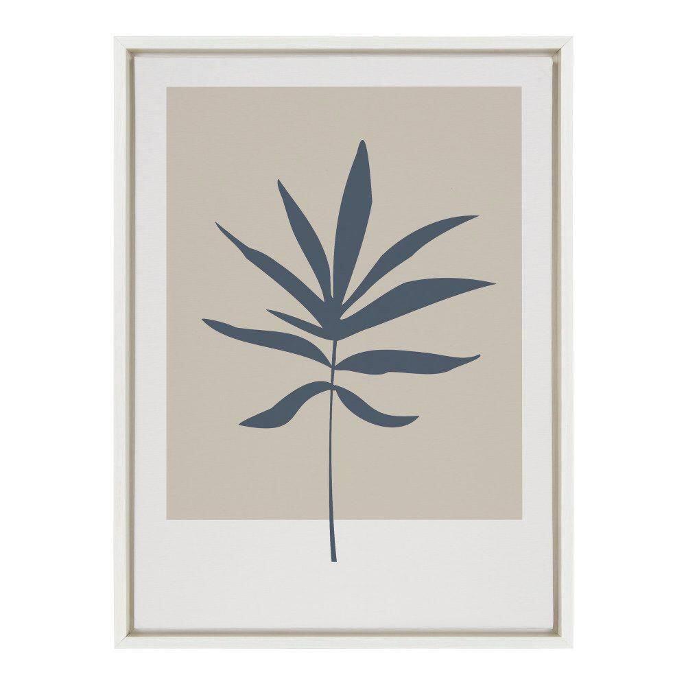 Kate and Laurel Sylvie Muted Tan and Blue Colorblock Botanical Leaf Framed Canvas Wall Art by The Creative Bunch Studio, 18x24 White, Simple Modern Botanical Wall Decor Art