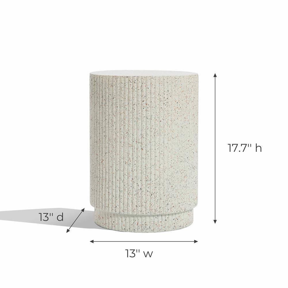 LuxenHome Ivory White Cement Round Outdoor Side Table