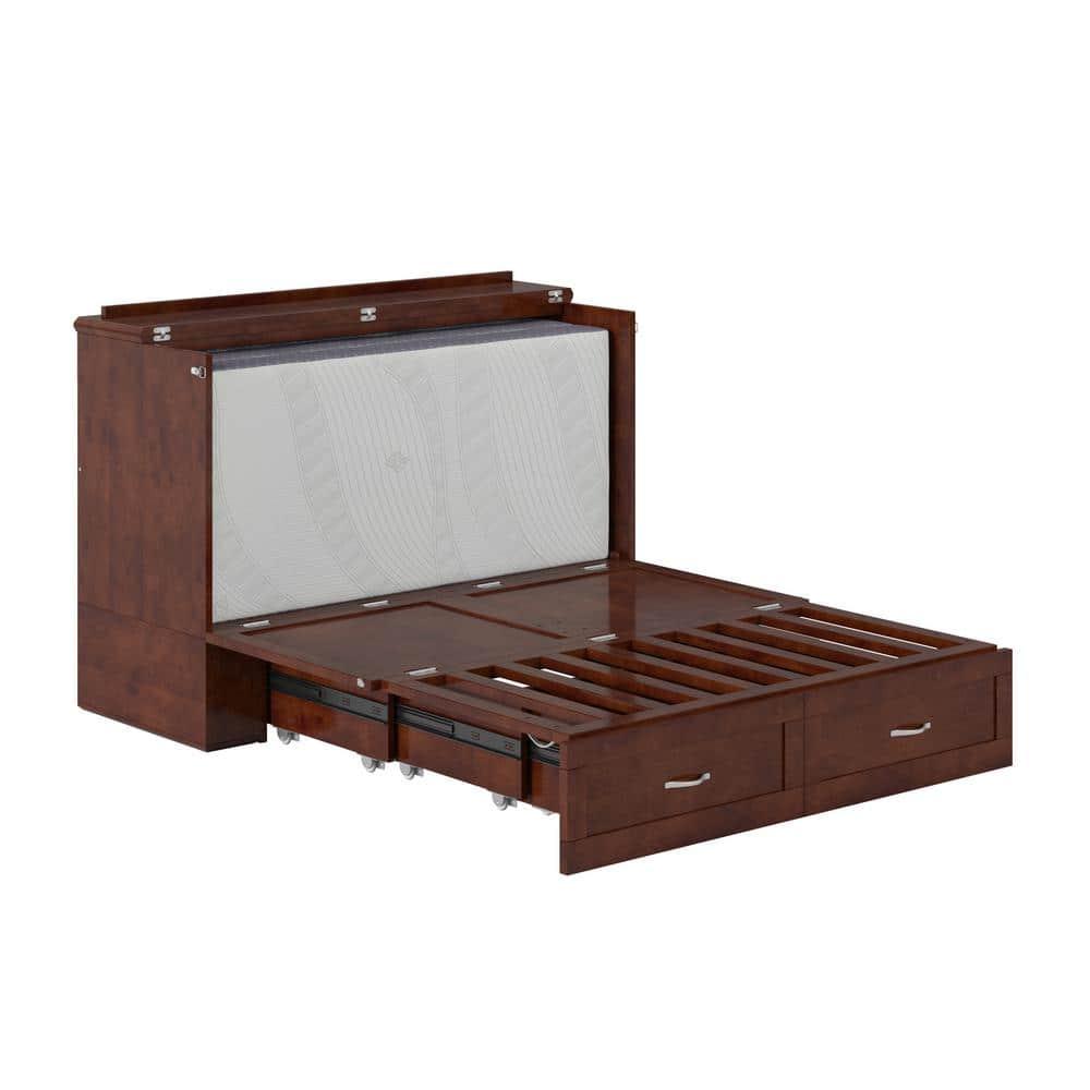 AFI Hamilton Full Solid Wood Murphy Bed Chest with Built-In Charger in Walnut