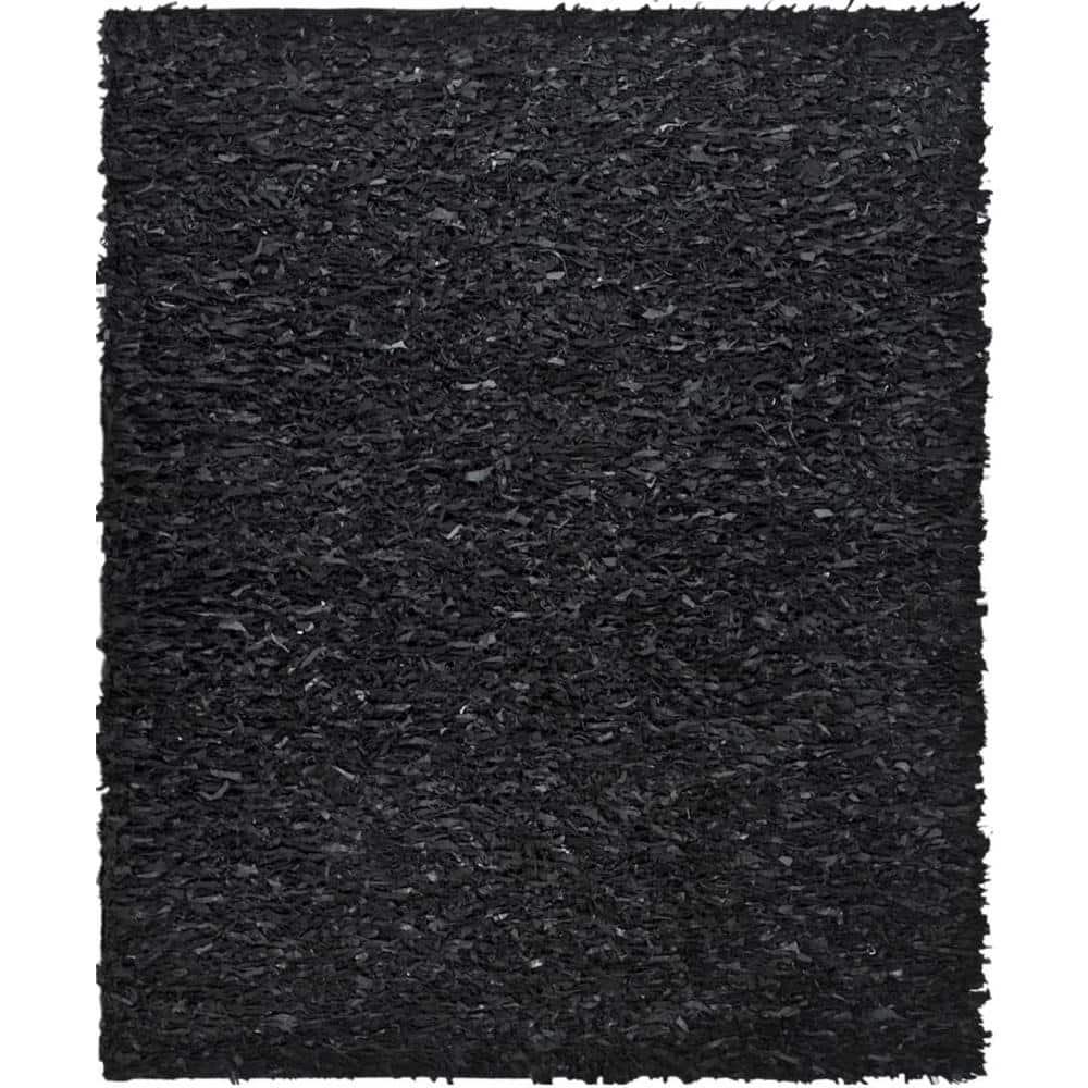Leather Shag LSG511 Handwoven Area Rug - Black - 8'x10' - Safavieh