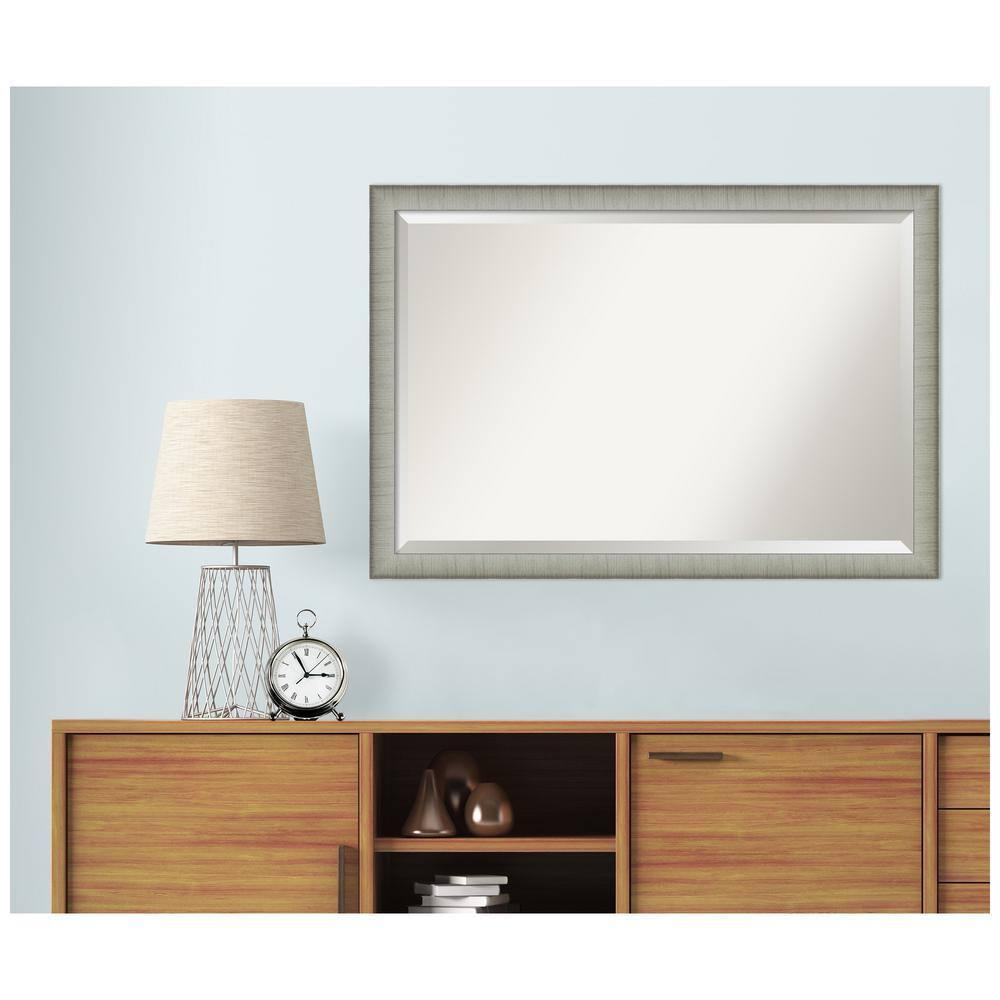39" x 27" Elegant Brushed Framed Bathroom Vanity Wall Mirror Pewter - Amanti Art: Modern Rectangular Polystyrene Frame, No Assembly Required