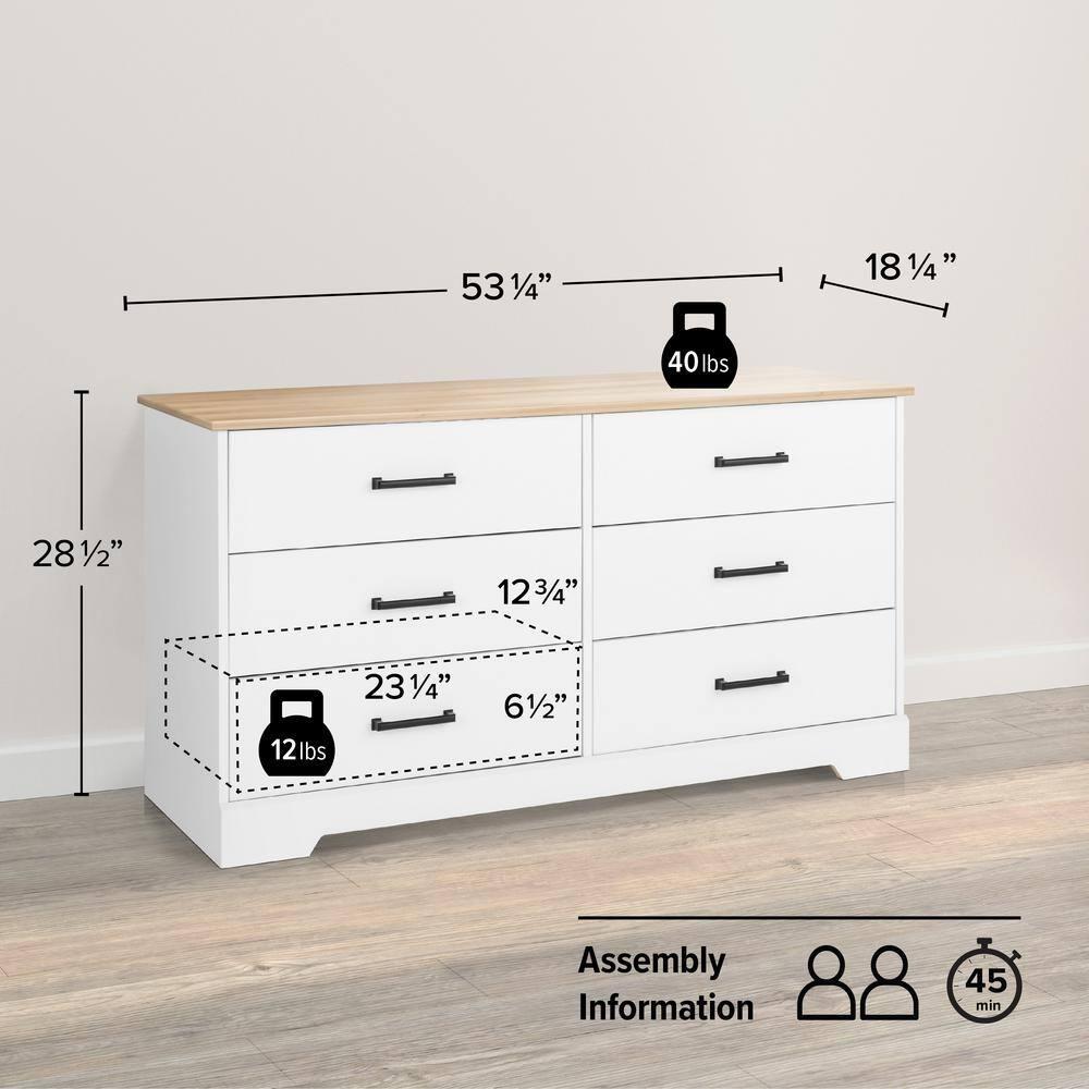 Prepac Rustic Ridge Farmhouse 6 Drawer Bedroom Dresser White/Oak