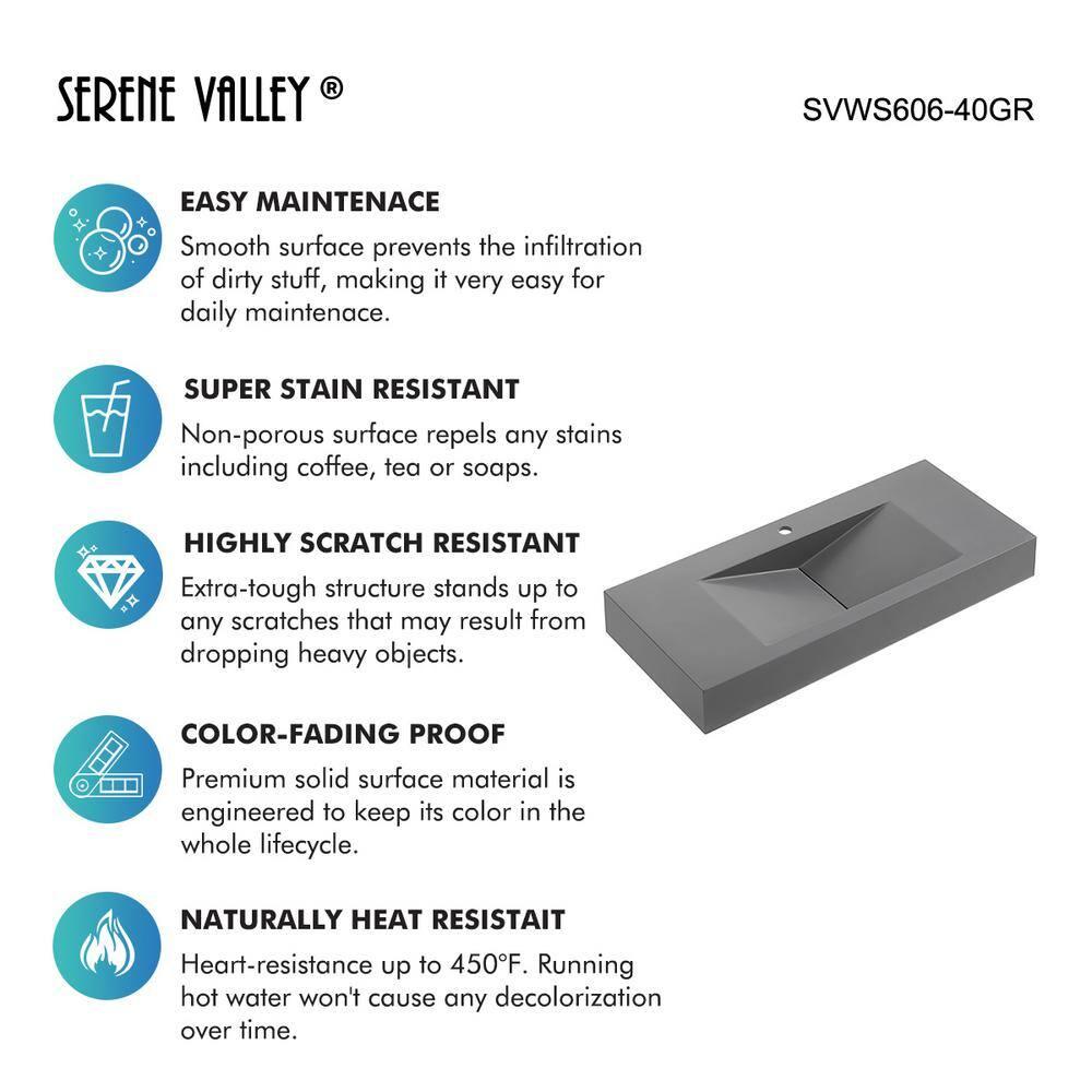 40 in. Wall-Mount or Countertop Bathroom Sink V-Shape Drain Solid Surface Material