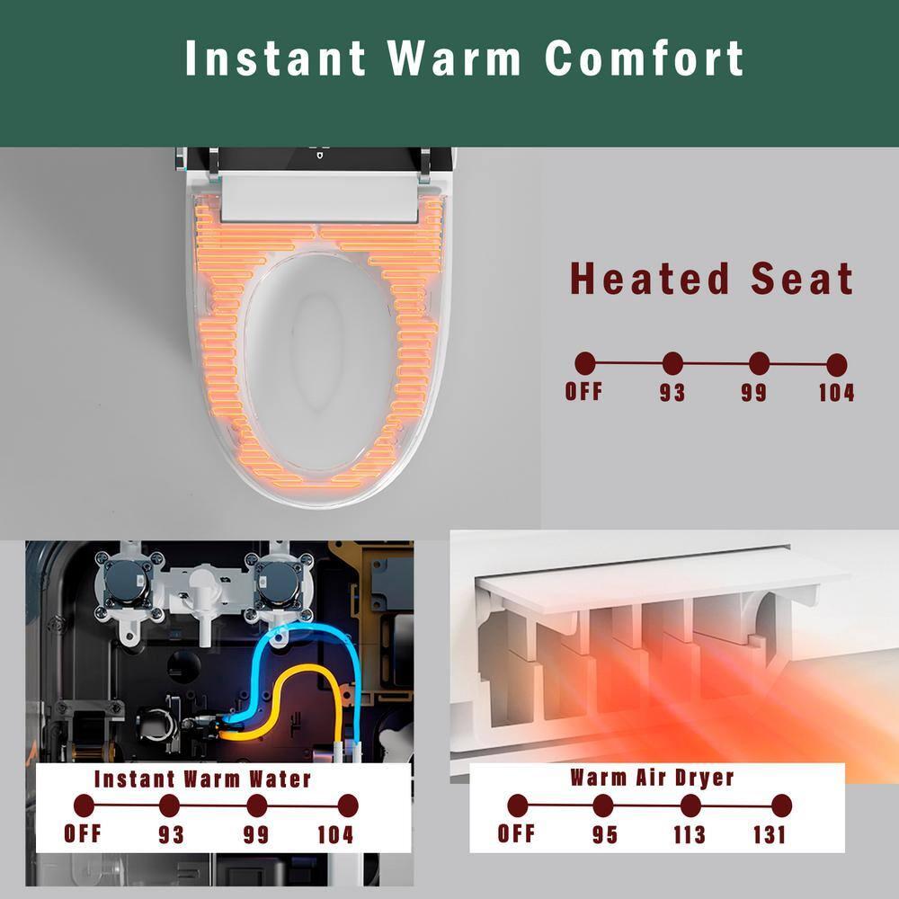 Tryimagine Modern Smart Toilet With Bidet Seat Built-In, Intelligent Toilet Auto Open/Close Seat, Foot Sensor, LED Display,Night Light, Warm Water & Dryer CCNPPcc-W2826P207793