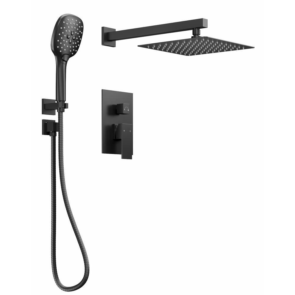 YAWWALK 10" Shower Head with 3-Spray Patterns Handheld in Matte Black (Valve Included)