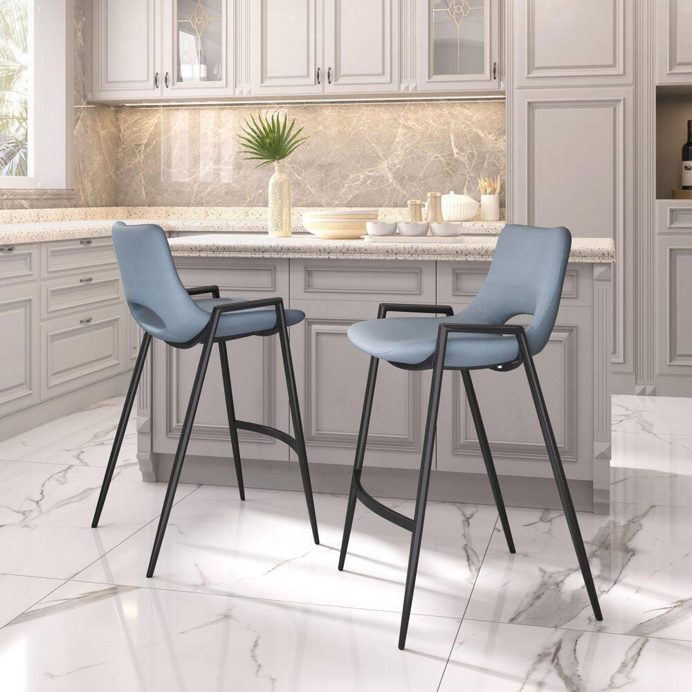 Desi Blue Faux Leather and Black Metal Counter Stool Set