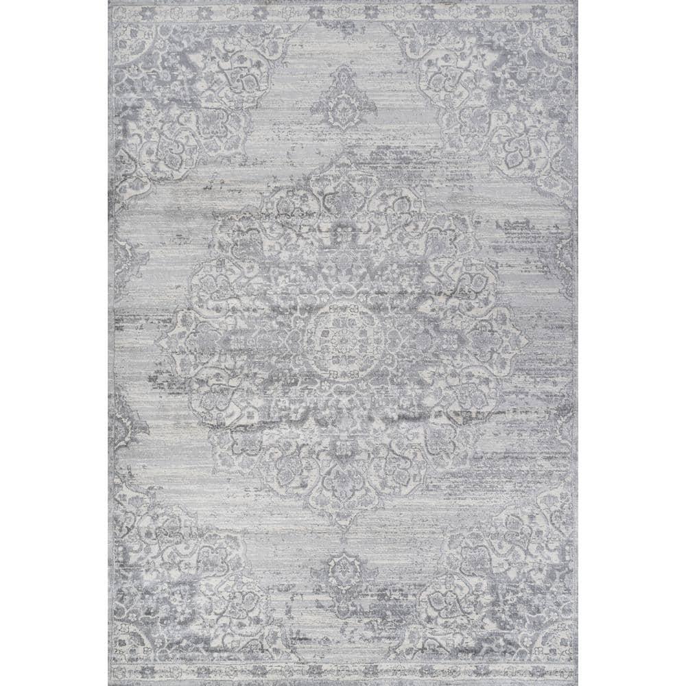 8' X 10' Modern Persian Vintage Moroccan Medallion Area Rug, Light Gray - JONATHAN Y