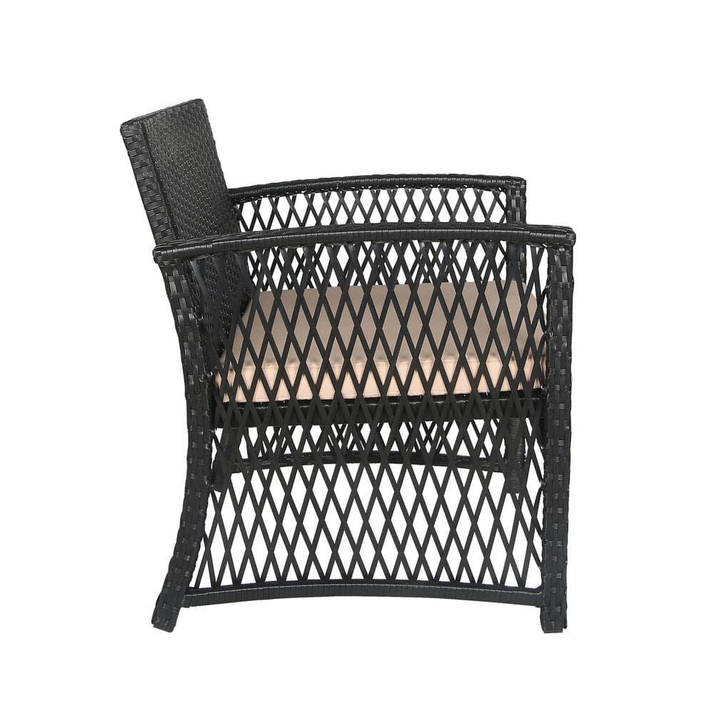 Polytrends Heritage Outdoor 3-piece Wicker Bistro Patio Set Black/Beige