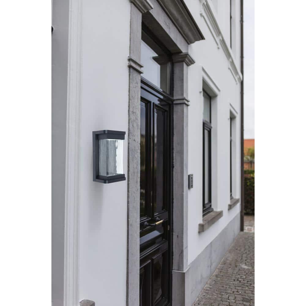 1-Light Black Integrated LED Outdoor Wall Lantern Sconce