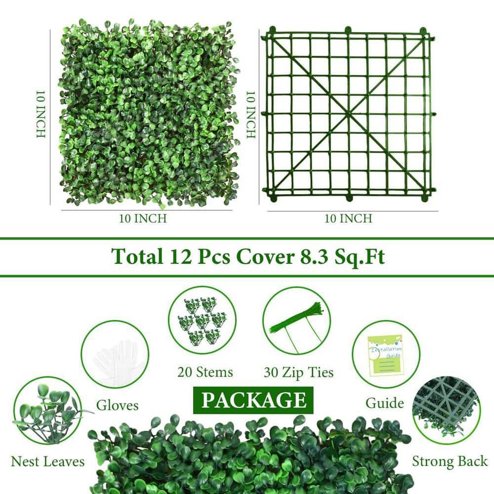 Grass Wall Panels 12 Pcs 10"x 10" Grass Wall Backdrop Panels Artificial Boxwood Greenery Wall Backdrop Privacy Hedge UV Protected for Indoor Outdoor Garden Backyard Party