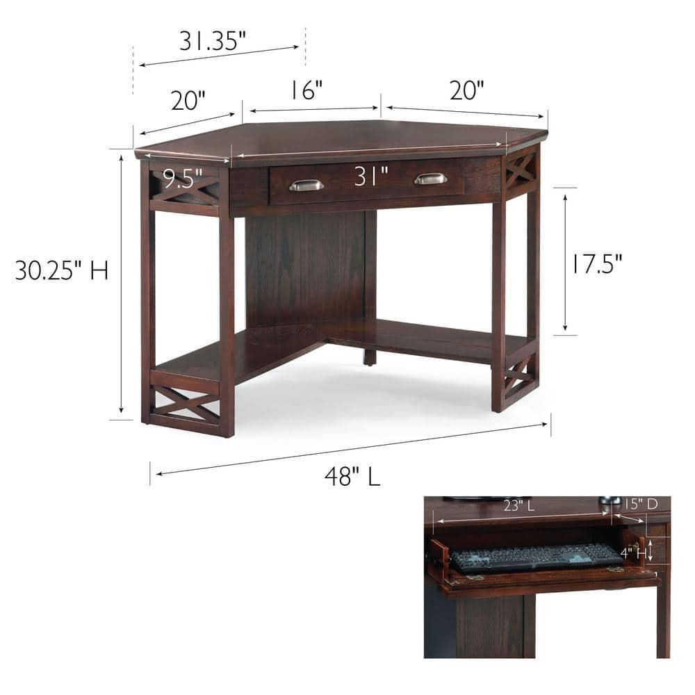 Leick Home 81430 Corner Computer/Writing Desk with Drawer and Shelf, Made with Solid Wood, Chocolate Oak