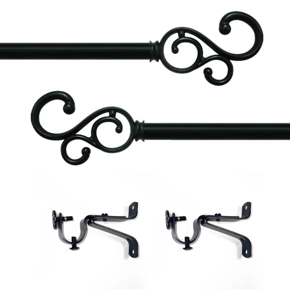 Achim Medley Buono II Decorative Curtain Rod and Finial, 48" - 86", Black
