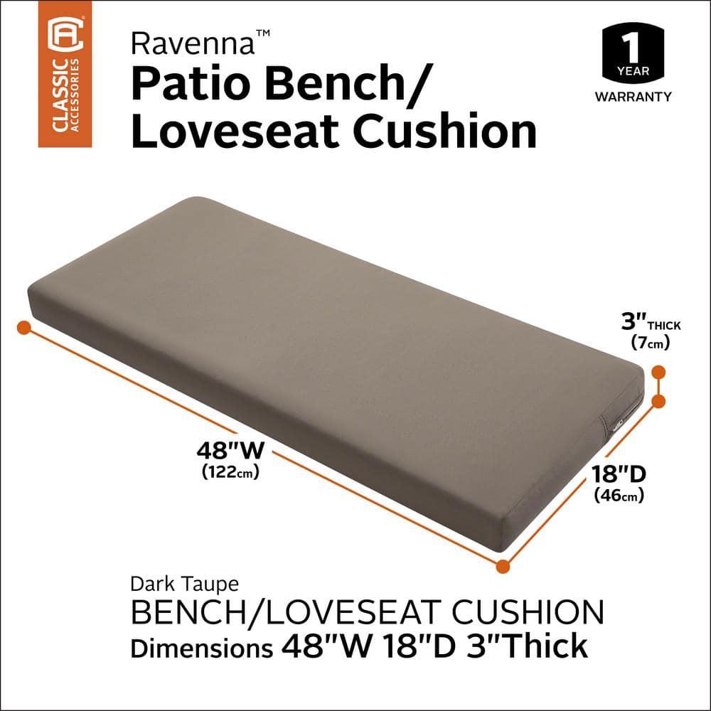 48" x 18" x 3" Ravenna Water-Resistant Patio Bench/Settee Cushion Dark Taupe - Classic Accessories