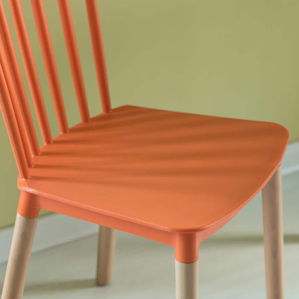 Fabulaxe Plastic Dining Chair Windsor Design with Beech Wood Legs, Orange