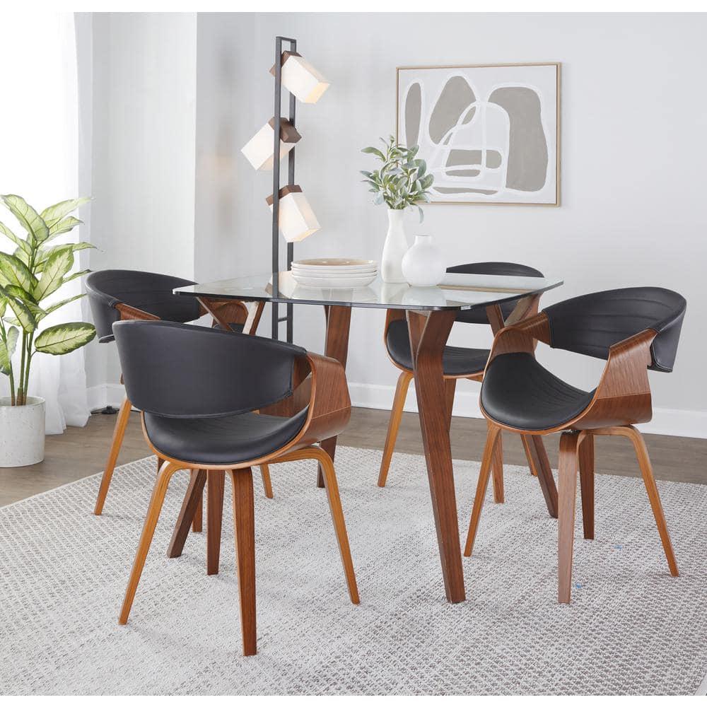 LumiSource Symphony Mid Century Modern Dining/Accent Chair Black: Upholstered, Wood Frame, Faux Leather