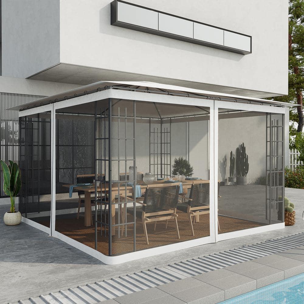 Outsunny Outsunny Universal Replacement Mesh Sidewall Netting for Patio Gazebos and Canopy Tents with Zippers, Sidewall Only, Cream