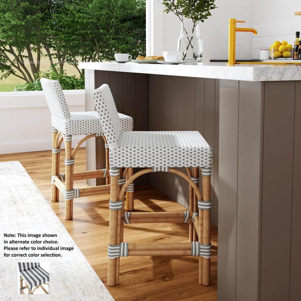 Butler Specialty Serienna Rattan Low Back 24.5" Counter Stool - Navy & White