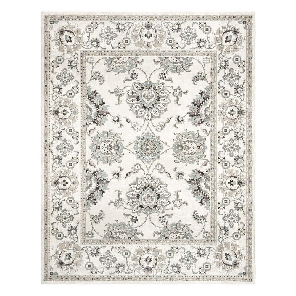 Majestic Moena Ivory/Gray Traditional Oriental Floral Border Area Rug