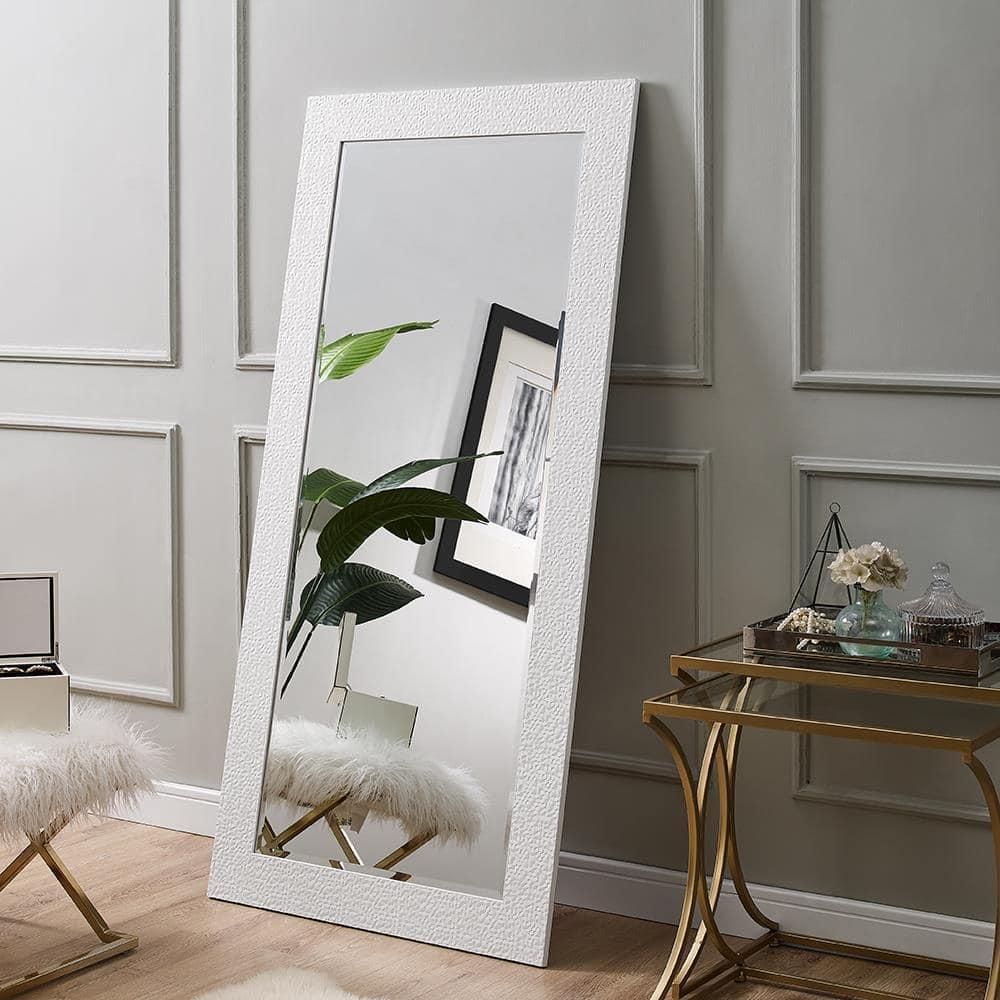 White Mosaic Full Length Rectangular Mirror with Faux Wood Frame