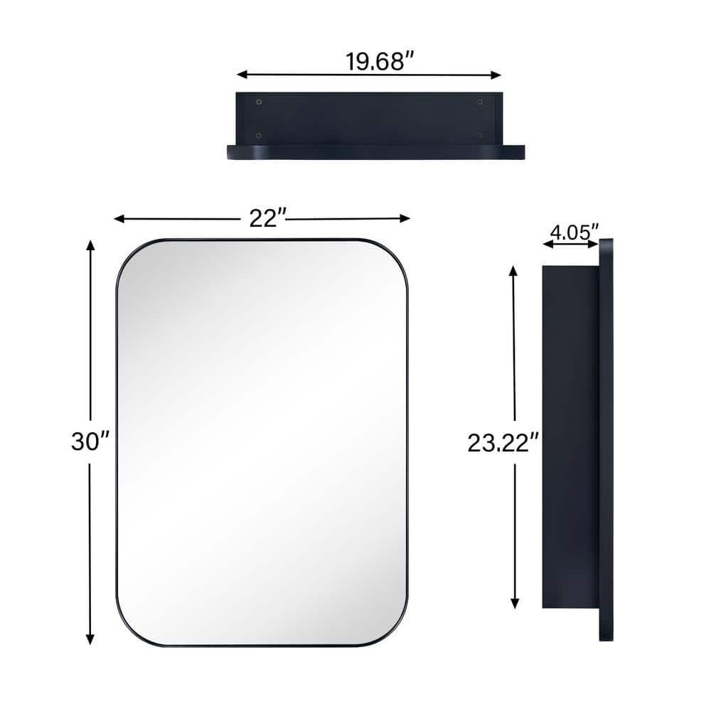 TEHOME Black Surface and Recessed Mount Rectangular Stainless Steel Metal Framed Bathroom Medicine Cabinet with Mirror, 22'' W x 30'' H