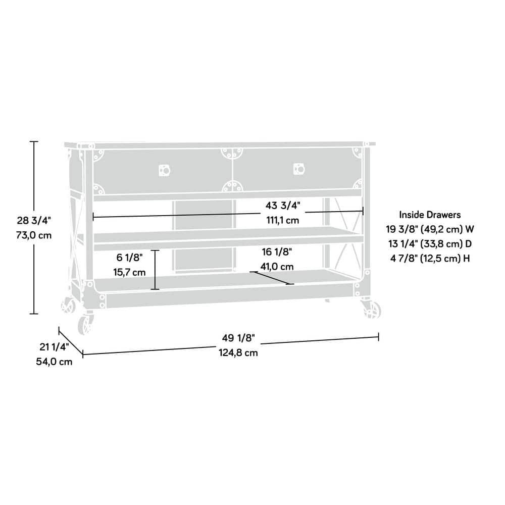 Steel River TV Stand for TVs up to 55" Brown - Sauder: Industrial Style, Open Shelving, Metal Frame
