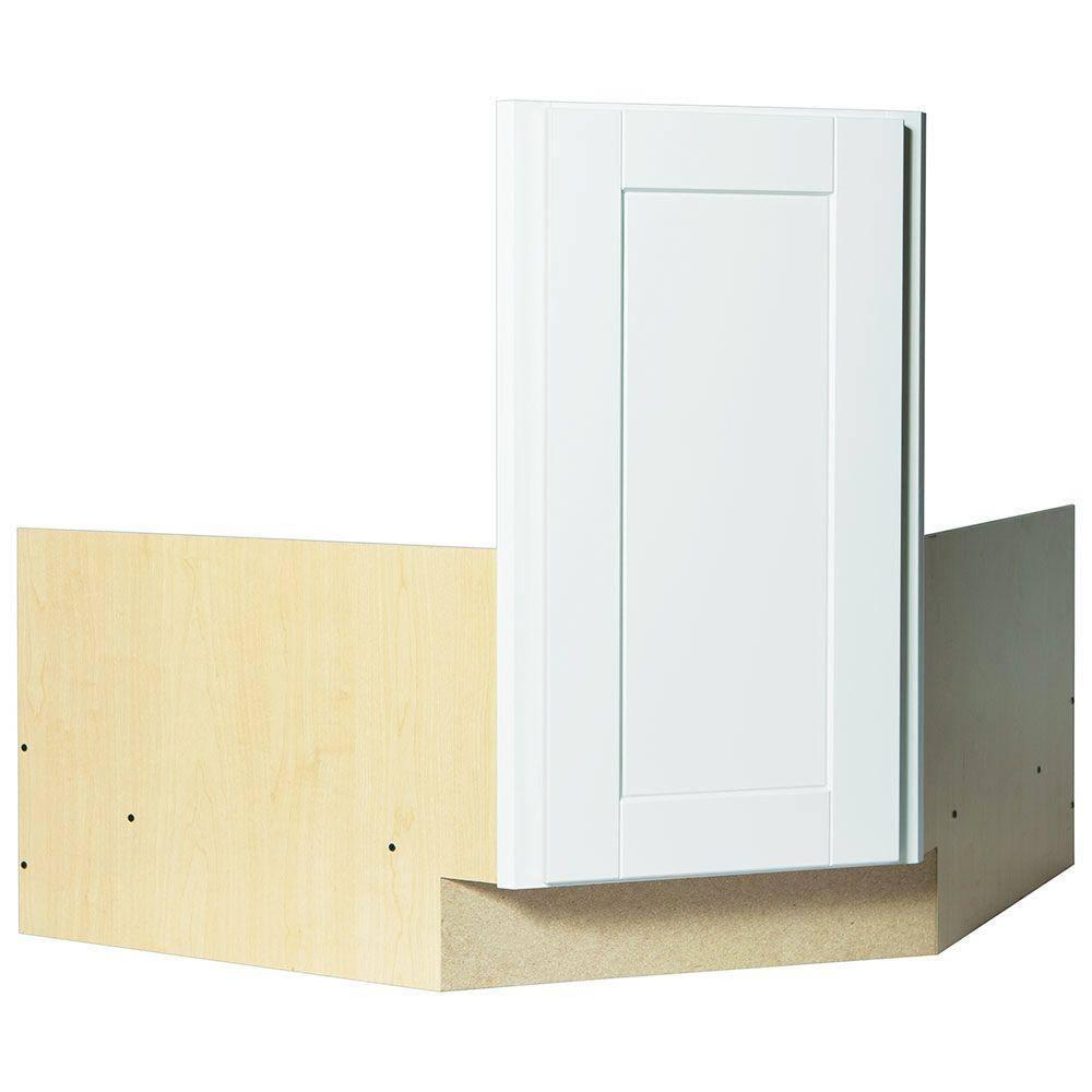Shaker 36 in. W x 24 in. D x 34.5 in. H Ready to Assemble Corner Sink Base Kitchen Cabinet in Satin White without Shelf