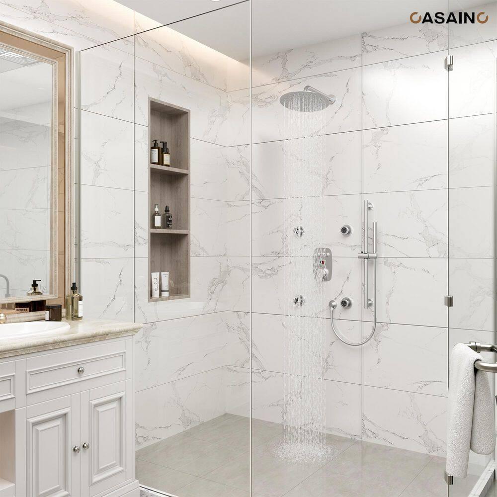 CASAINC 3-Function 12 Inch Temperature Digital Display Shower System With 2-Setting Slider Bar Handheld And 4Pcs Body Jets BR01009SX12BN