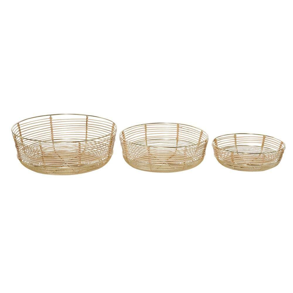 DecMode 9", 11", 13"W Round Wire Gold Metal Decorative Bowl, Set of 3