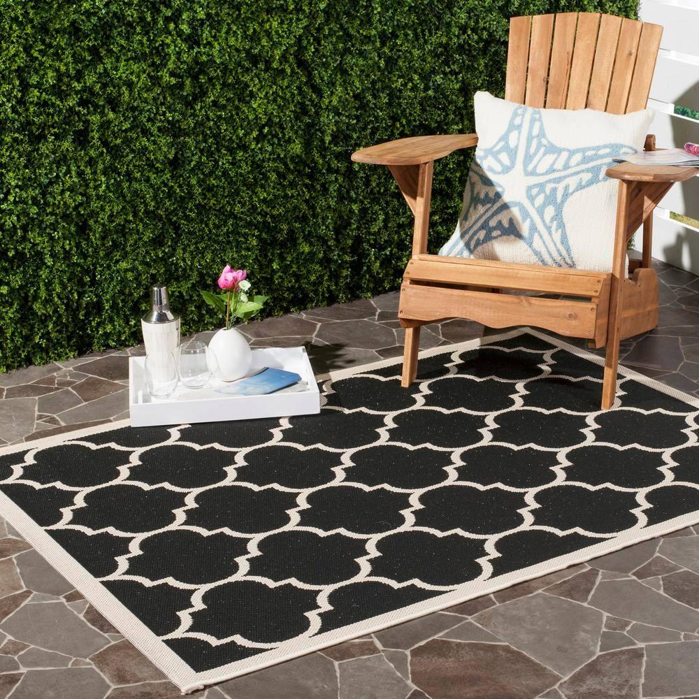 Courtyard CY6914 Power Loomed Indoor/Outdoor Area Rug - Black/Beige - 4'x5'7" - Safavieh.