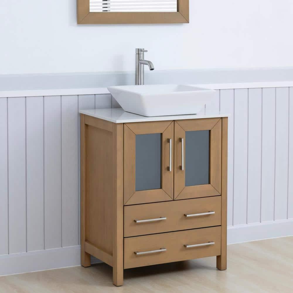 Vanity Art 24" Single Sink Freestanding Bathroom Vanity Set with Engineered Marble Top and Mirror