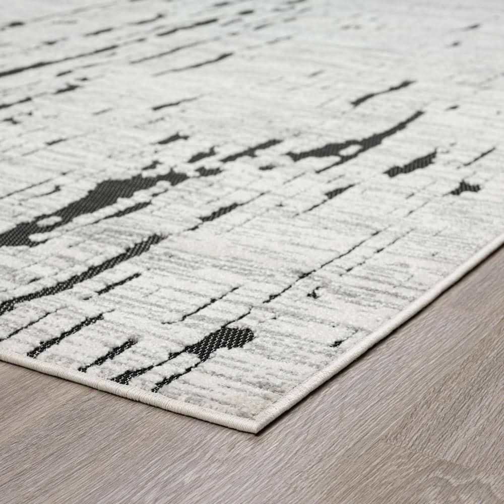 Tayse Breeze Area Rug BRZ1203 Contemporary Black Outdoor Banded 5' 3" x 7' 3" Rectangle