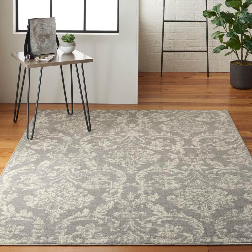 Nourison Jubilant 5'3" x 7'3" (5' x 7') Grey Area Rug Farmhouse Vintage Damask by Nourison