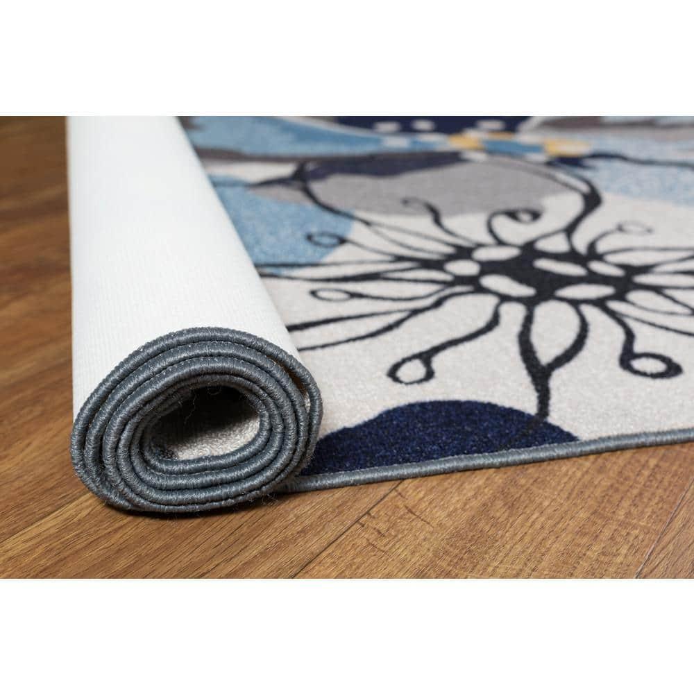 World Rug Gallery Modern Floral Non-Slip (Non-skid) Indoor Area Rug - Gray 2'x10':  Runner,  Low Pile,  Stain-Resistant