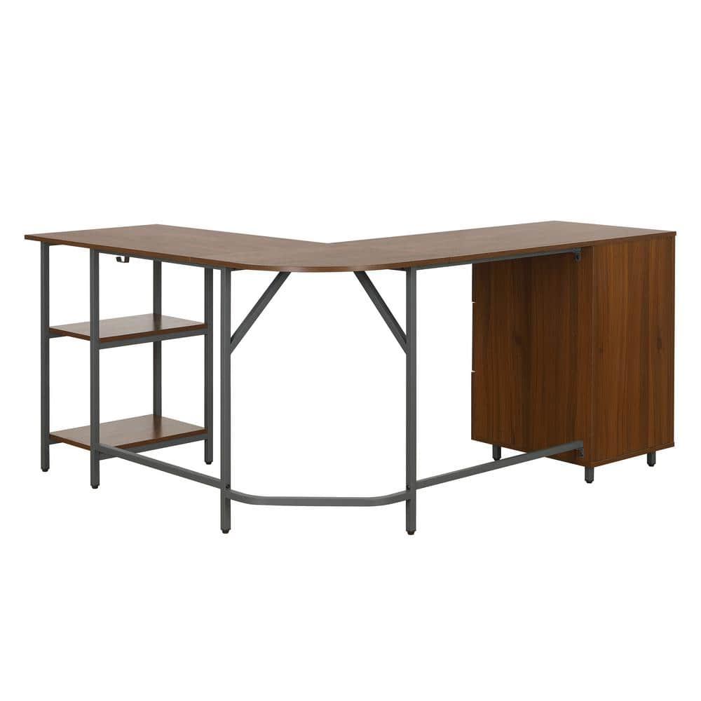 17 Stories Techni Mobili L-Shape Home Office Two-Tone Desk With Storage