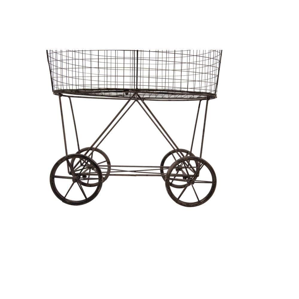 Metal Vintage Laundry Basket with Wheels - Storied Home: Garment Storage, Multipurpose Basket