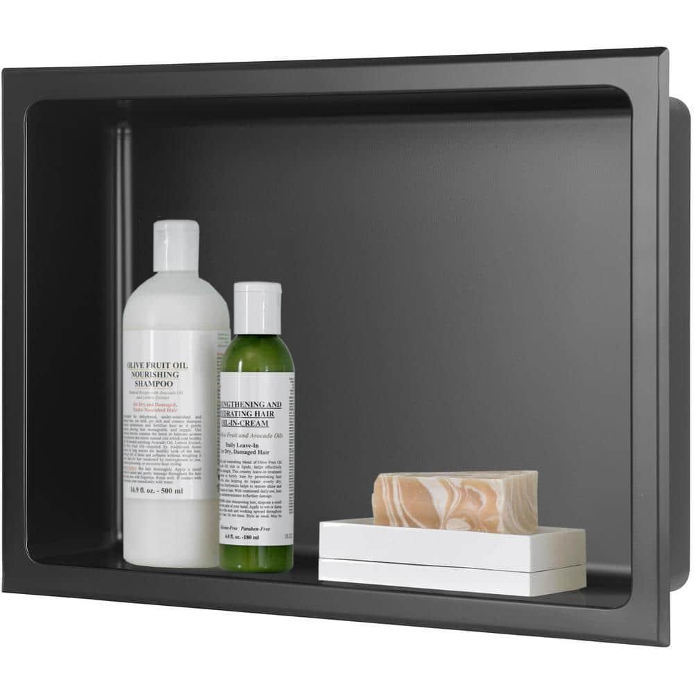 16 in. W x 12 in. H x 4 in. D 18-Gauge Bathroom Shower Wall Niche in Matte Black