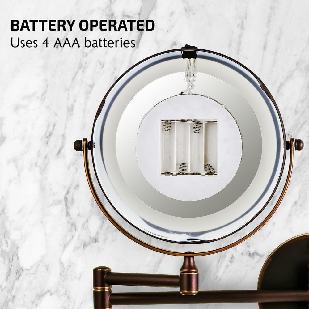 Ovente OVENTE 7" Lighted Wall Mount Makeup Mirror with 1X/10X Magnification, Cordless Double Sided Magnifying Round Vanity Mirror, 360° Swivel Design, Extendable and Folding Arm, Antique Bronze MFW70ABZ1X10X