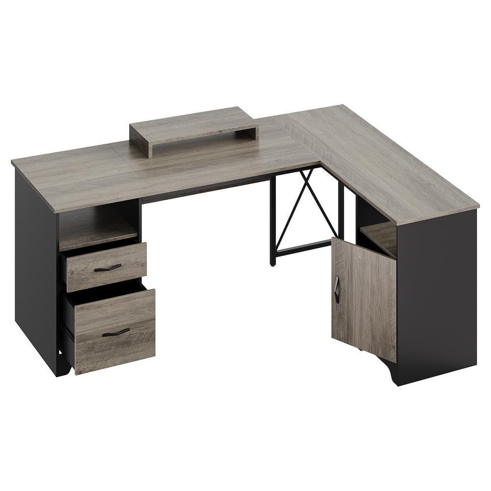 Bestier L Shaped Desk with Drawers 63" Office Computer Desk with Monitor Stand, Gray Wash