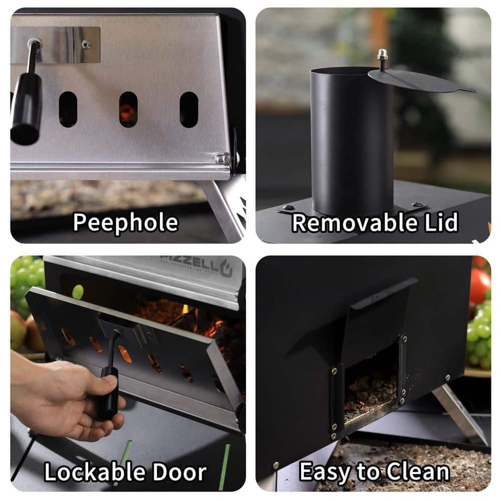 12 in. Outdoor Wood Fired Pizza Oven 2-Layer Pizza Maker Outside Pizza Grill for Backyard Parties, Black