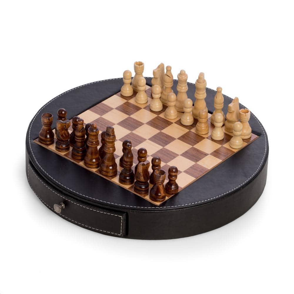 Leather & Wood Chess Set, Black