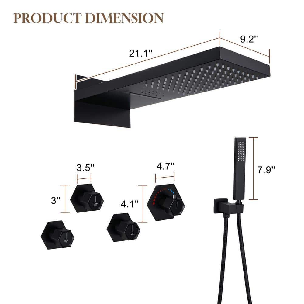 Large Matte Black Dual Shower Head System with LED and Bluetooth Speaker