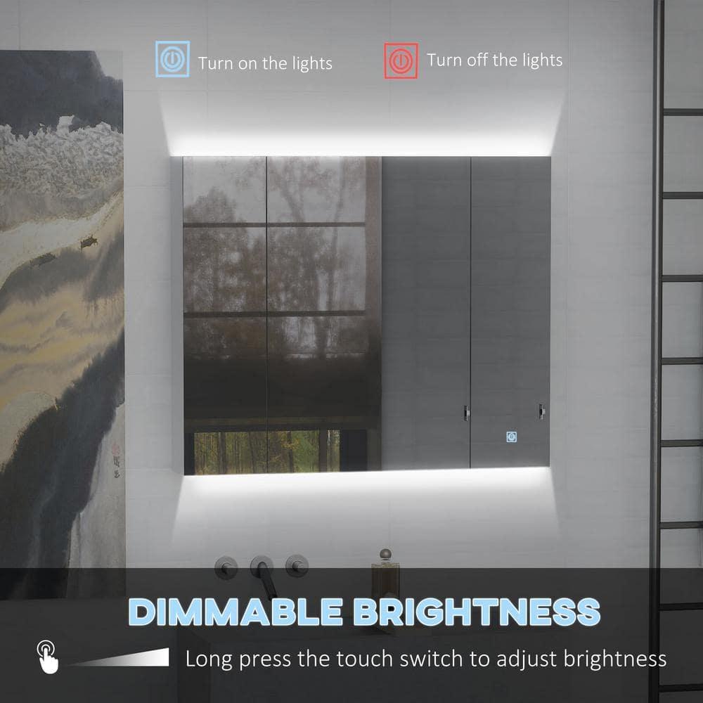 kleankin LED Medicine Cabinet, Wall-Mounted Bathroom Vanity Mirror Organizer with Dimmer Touch Switch, Three Doors, and USB Charged, White