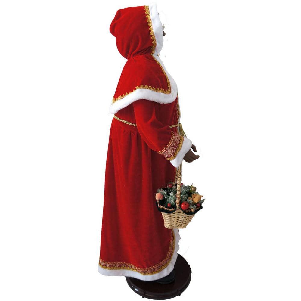 African American Dancing Mrs. Claus with Hooded Cloak and Basket Figurine